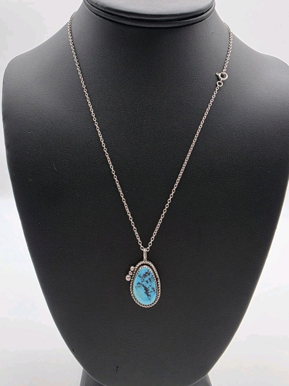 Native American Sterling Silver 925 Turquoise Navajo Lyle Piaso Pendent 18 Inch